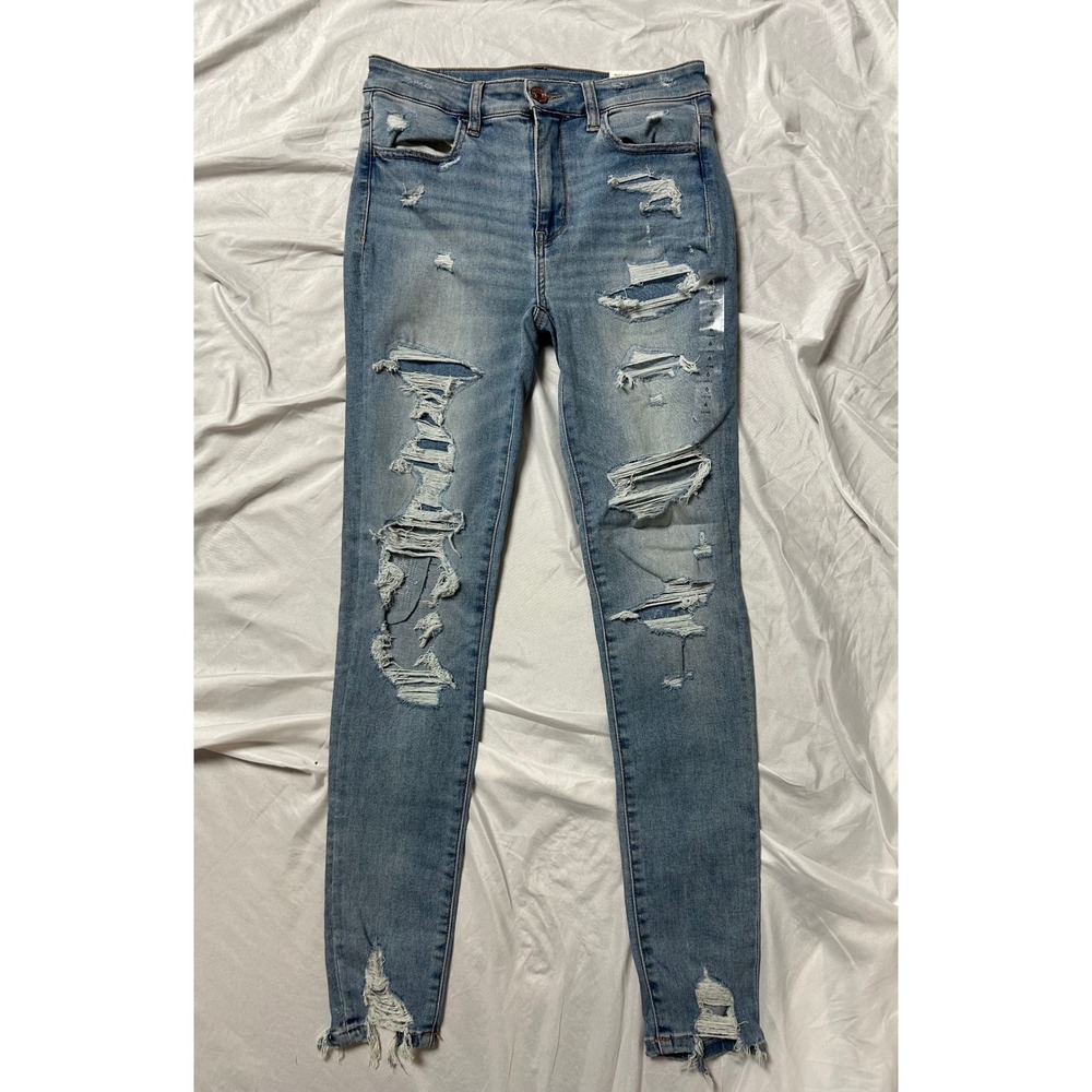 NWT American Eagle Next Level Stretch HiRise Jegging Busted Bright Distressed 6L